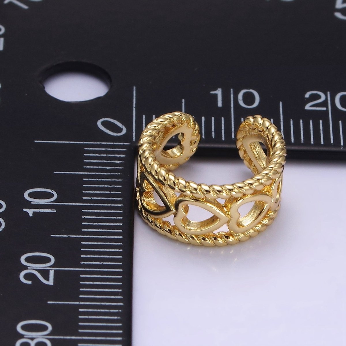 14K Gold Filled Open Heart Lined Croissant Band Ear Cuff Earrings | AI158