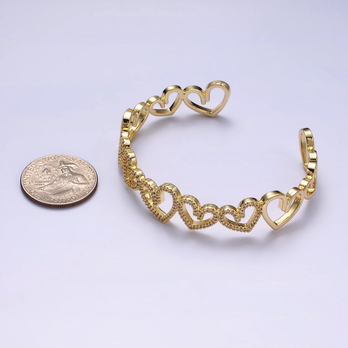 14K Gold Filled Open Heart Micro Paved CZ Cuff Bangle Bracelet in Silver & Gold | WA-1920 WA-1921 Clearance Pricing