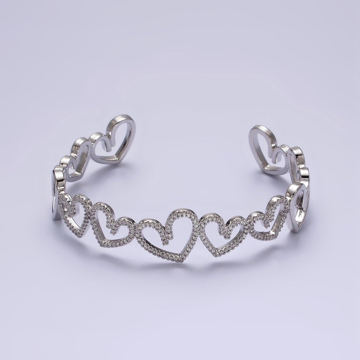 14K Gold Filled Open Heart Micro Paved CZ Cuff Bangle Bracelet in Silver & Gold | WA-1920 WA-1921 Clearance Pricing