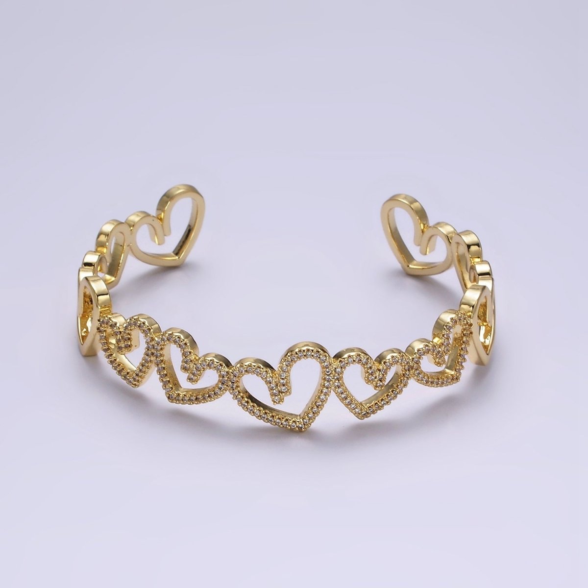 14K Gold Filled Open Heart Micro Paved CZ Cuff Bangle Bracelet in Silver & Gold | WA-1920 WA-1921 Clearance Pricing