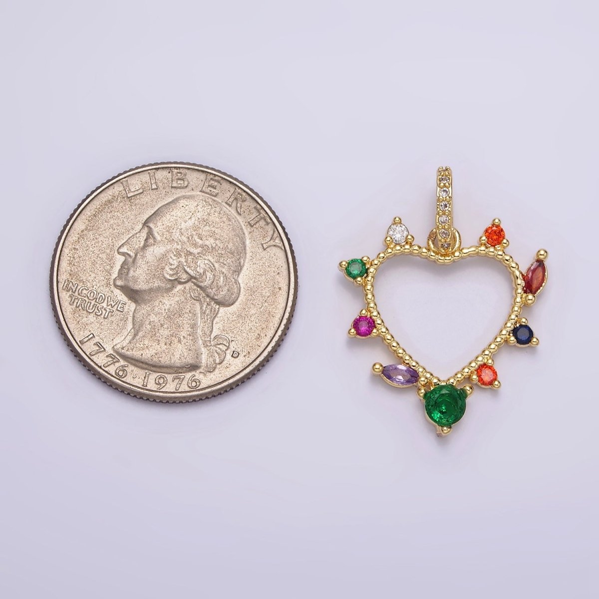 14K Gold Filled Open Heart Multicolor CZ Marquise Dotted Outline Micro Paved CZ Bail Pendant | AA610