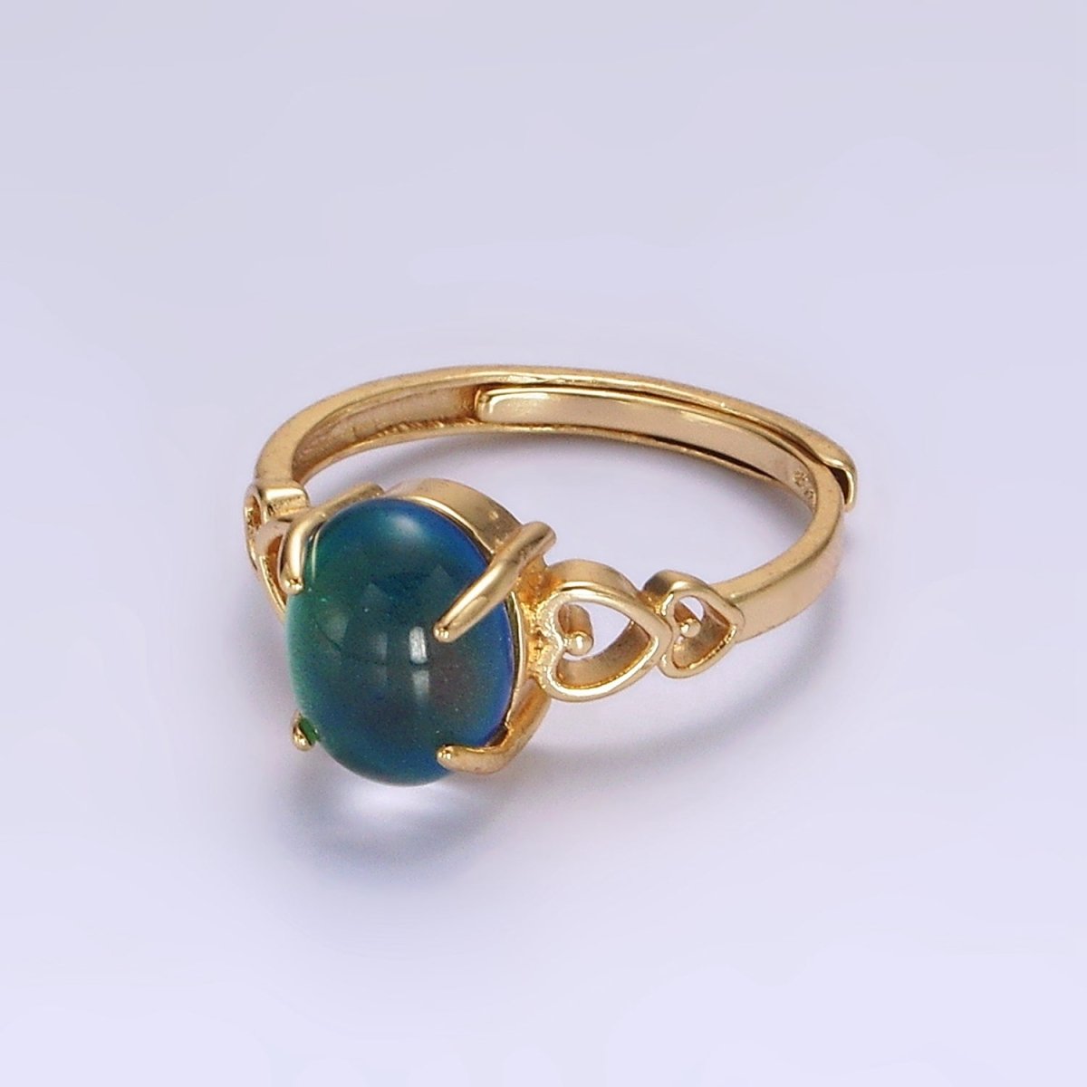 14K Gold Filled Open Heart Oval Opal Adjustable Mood Ring | O-1034