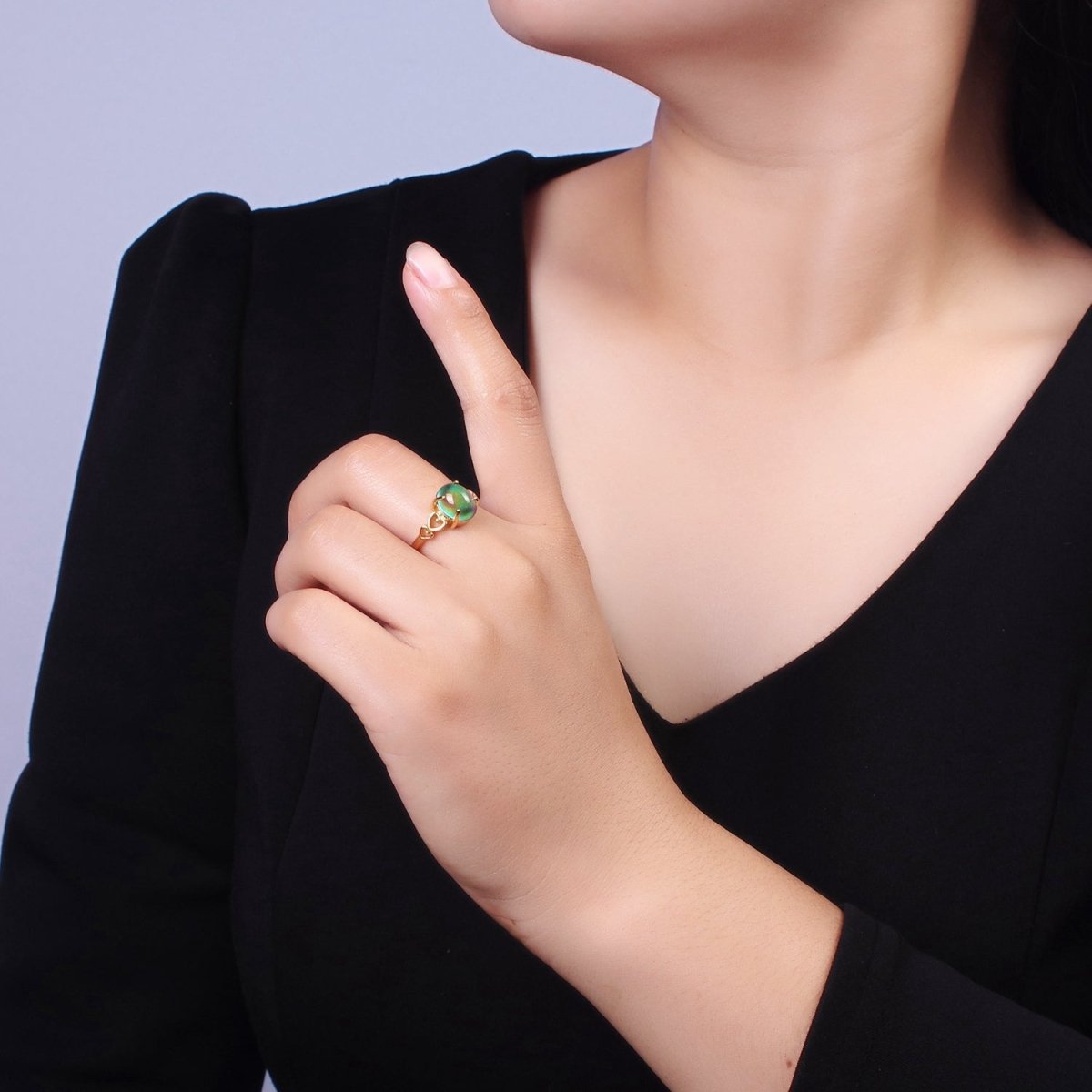 14K Gold Filled Open Heart Oval Opal Adjustable Mood Ring | O-1034