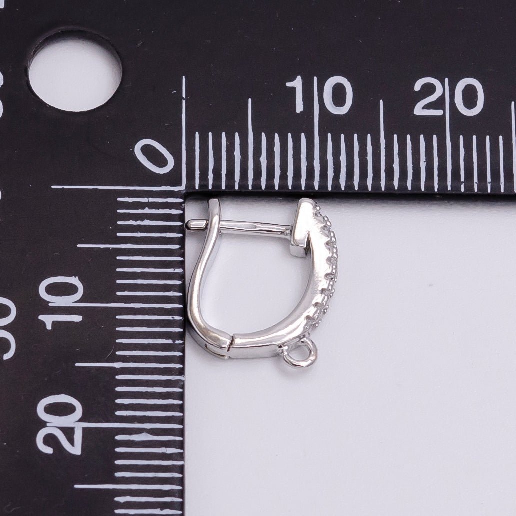 14K Gold Filled Open Loop Micro Paved CZ Oblong English Lock Earrings in Silver & Gold | Z-278 Z-279