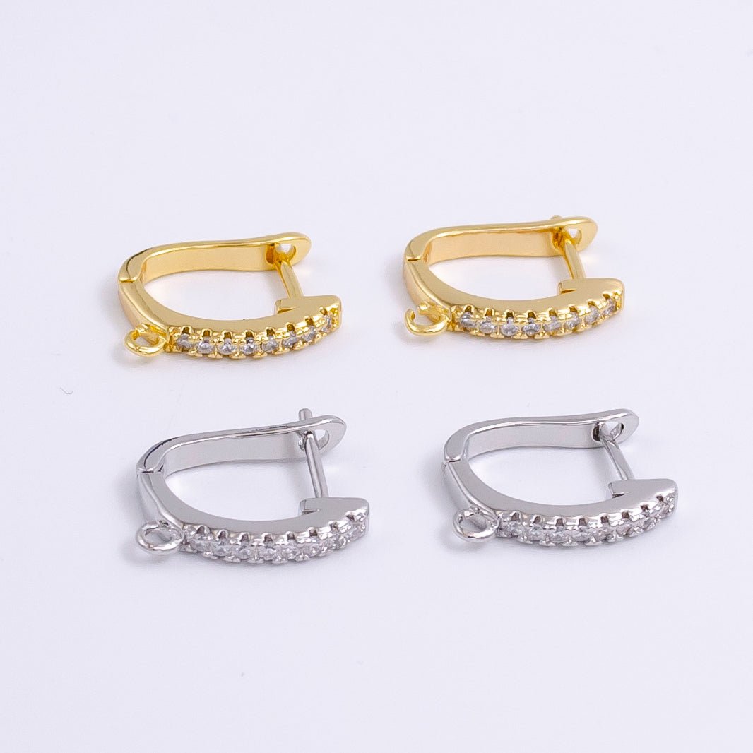 14K Gold Filled Open Loop Micro Paved CZ Oblong English Lock Earrings in Silver & Gold | Z-278 Z-279