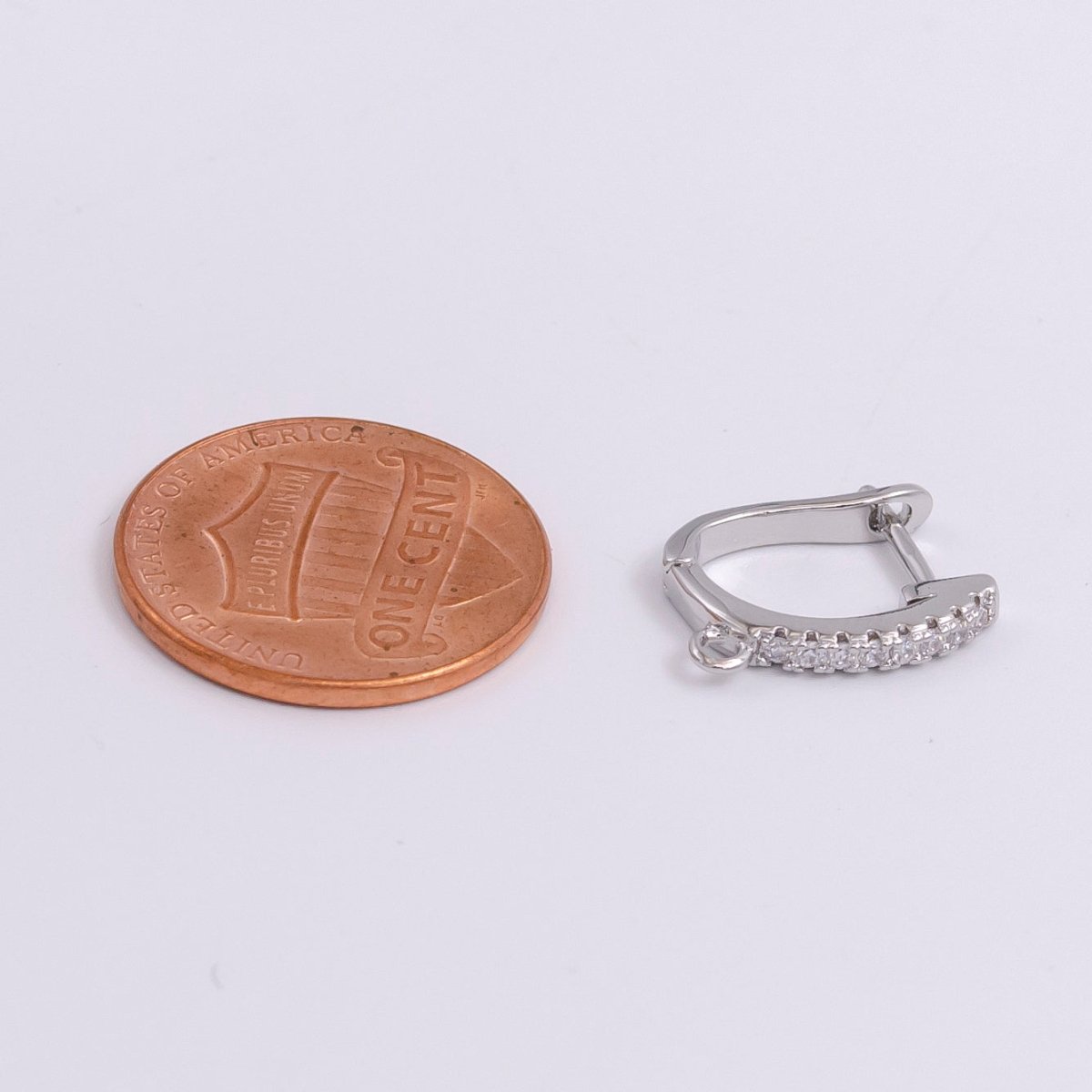 14K Gold Filled Open Loop Micro Paved CZ Oblong English Lock Earrings in Silver & Gold | Z-278 Z-279