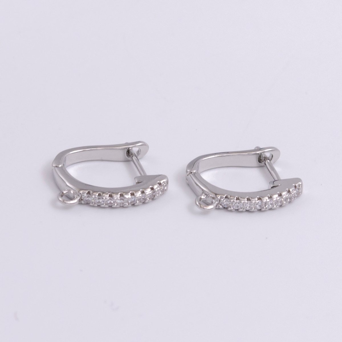 14K Gold Filled Open Loop Micro Paved CZ Oblong English Lock Earrings in Silver & Gold | Z-278 Z-279