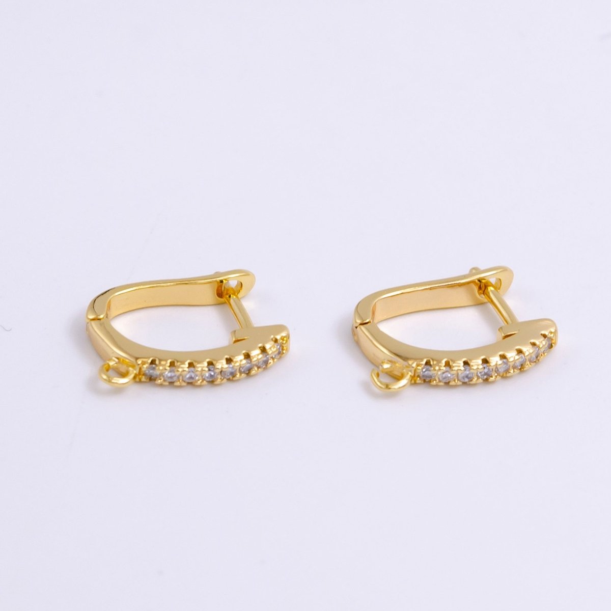 14K Gold Filled Open Loop Micro Paved CZ Oblong English Lock Earrings in Silver & Gold | Z-278 Z-279