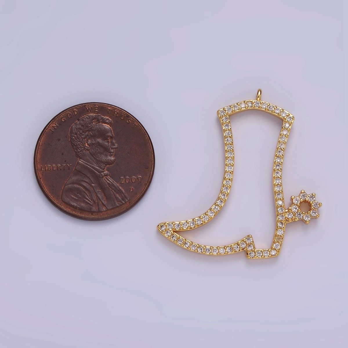 14K Gold Filled Open Micro Paved CZ Cowboy Boots Shoe Charm | AC822