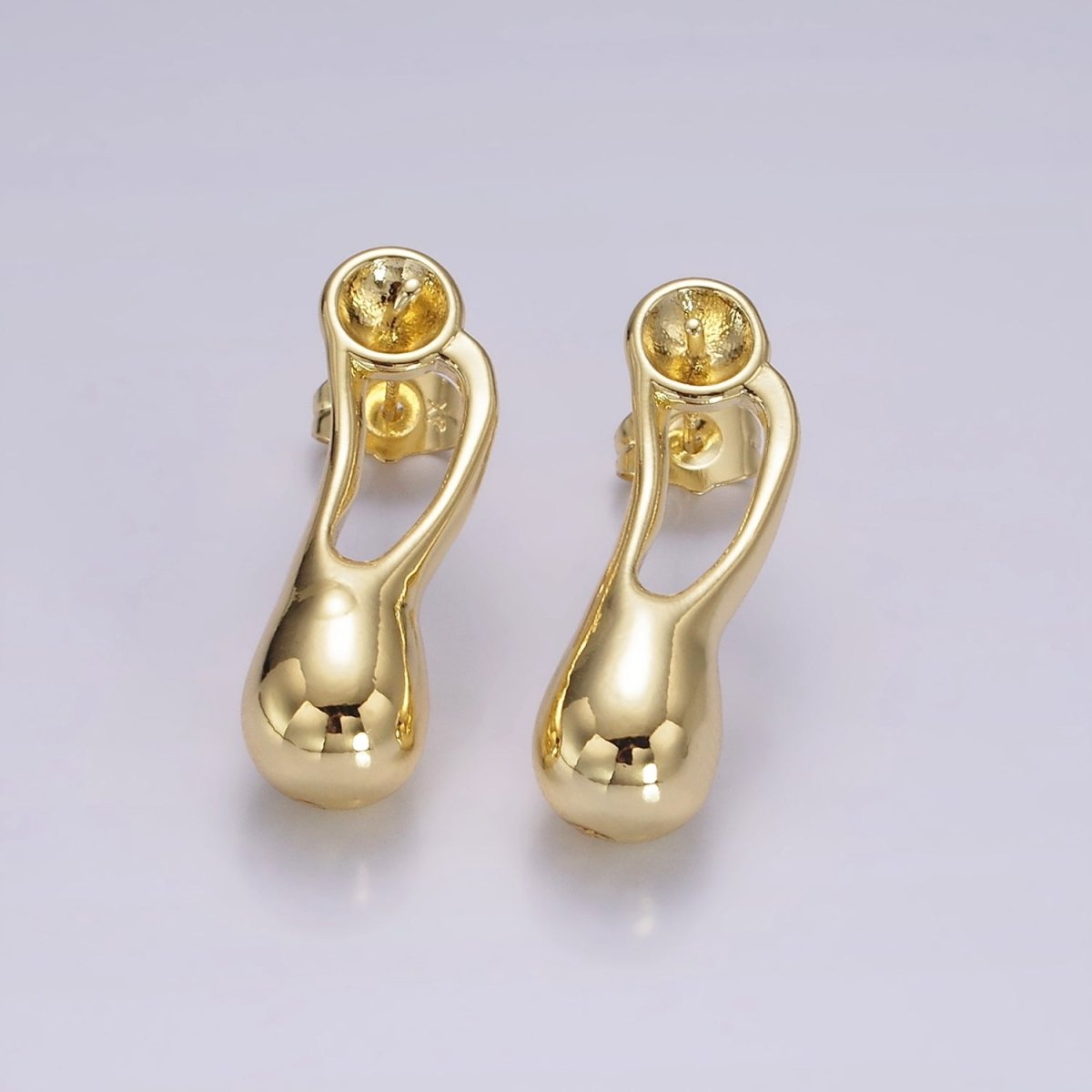 14K Gold Filled Open Molten Drop Needle Bead Stud Earrings Findings Supply | AE326