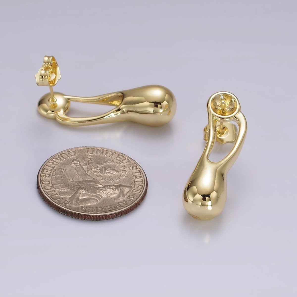 14K Gold Filled Open Molten Drop Needle Bead Stud Earrings Findings Supply | AE326