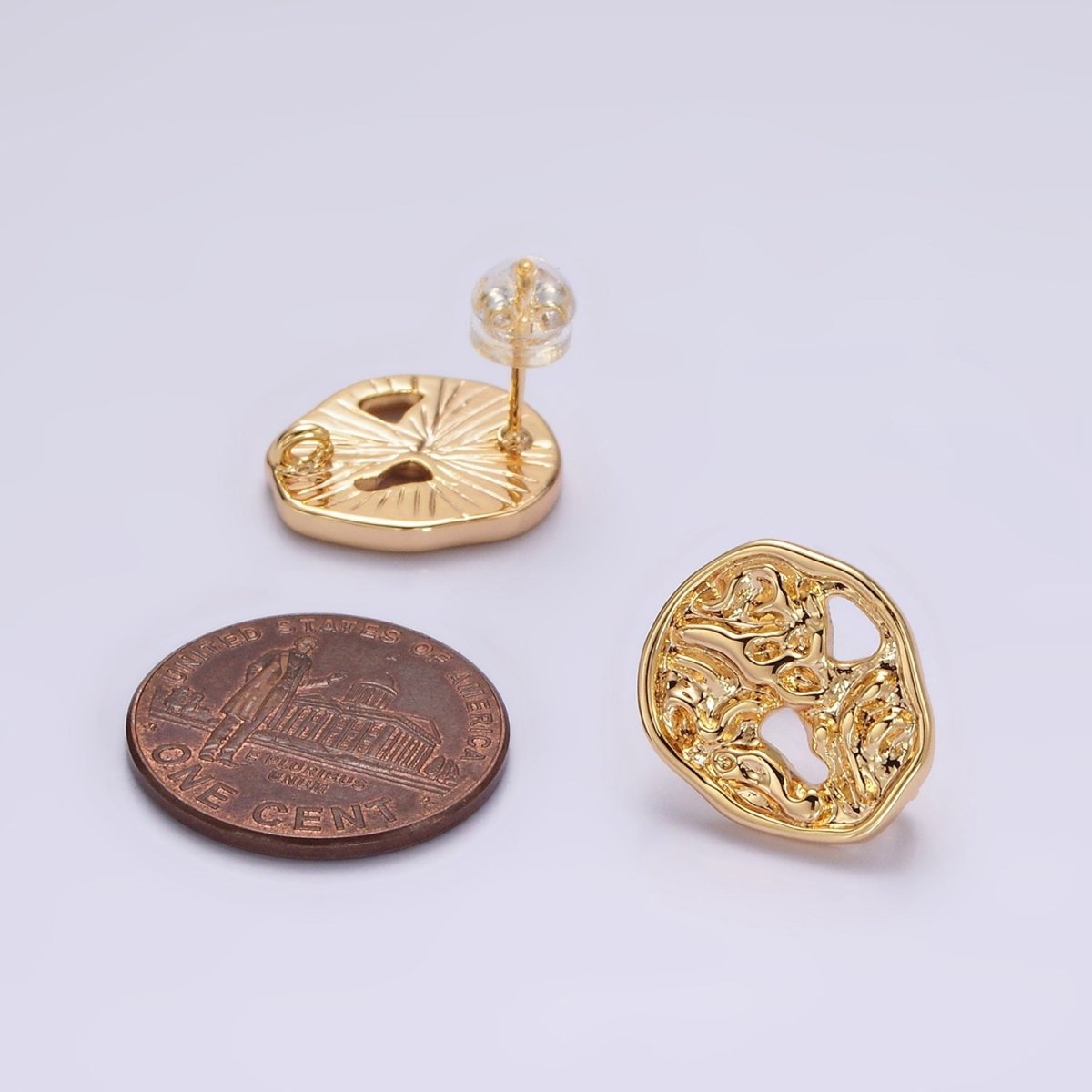 14K Gold Filled Open Molten Hammered Abstract Round Stud Earrings | Z599