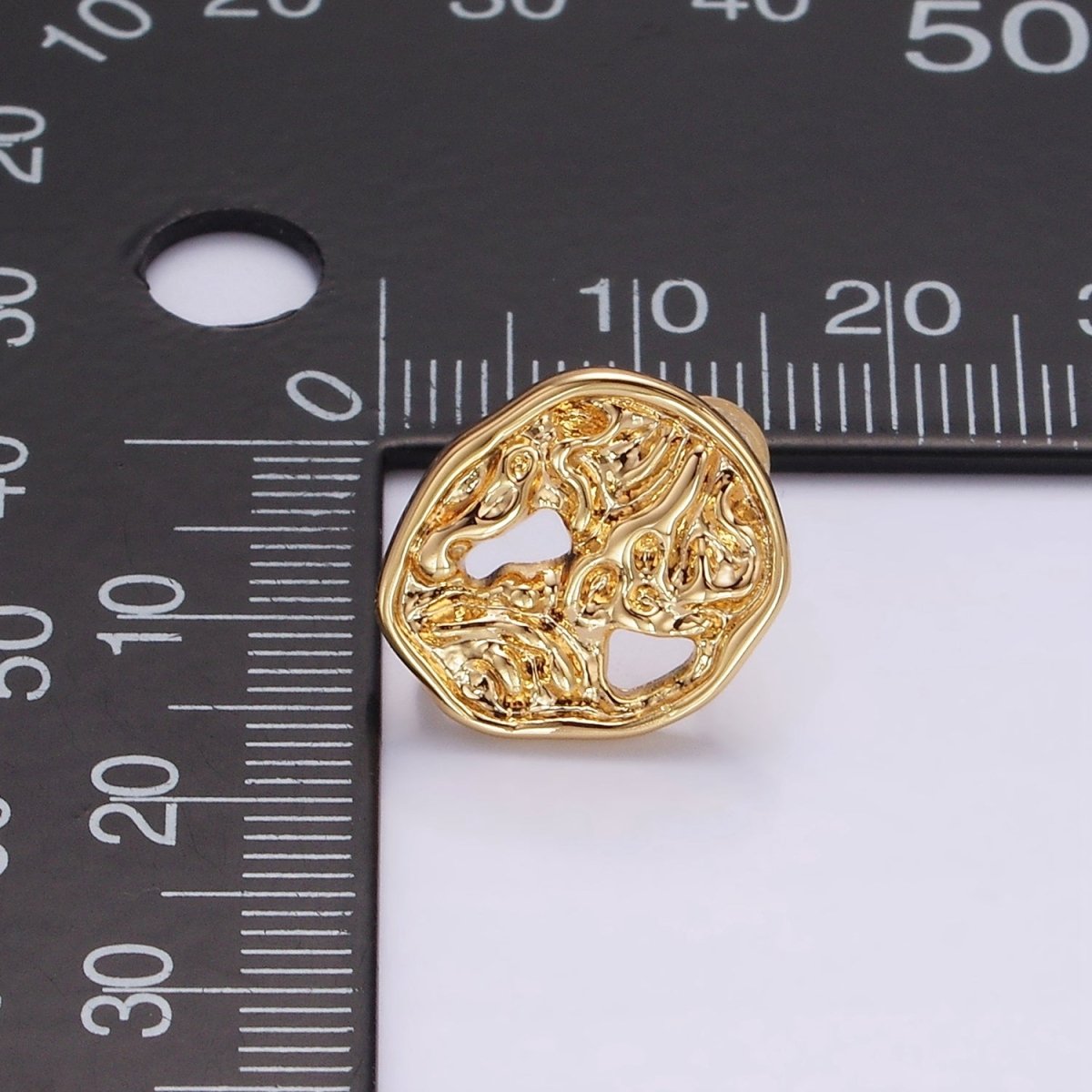 14K Gold Filled Open Molten Hammered Abstract Round Stud Earrings | Z599