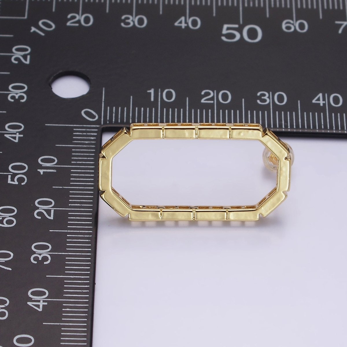 14K Gold Filled Open Oblong Drop Hexagonal Brick Bar Stud Earrings | AE659