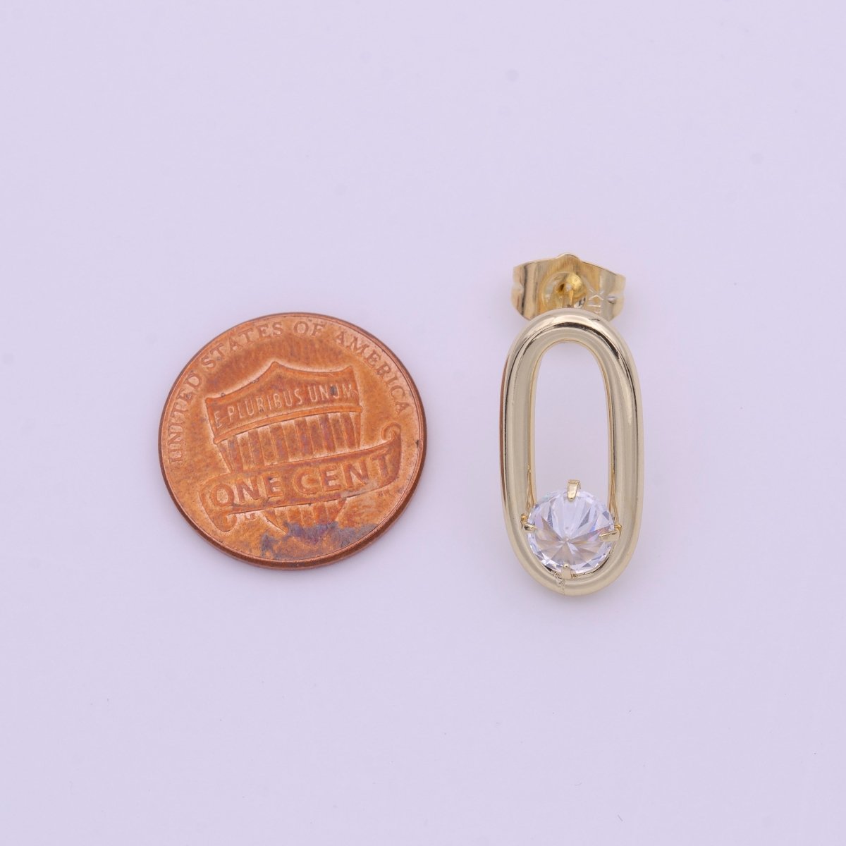 14K Gold FIlled Open Oblong Oval Round Clear CZ Geometric Stud Earrings | AB1427