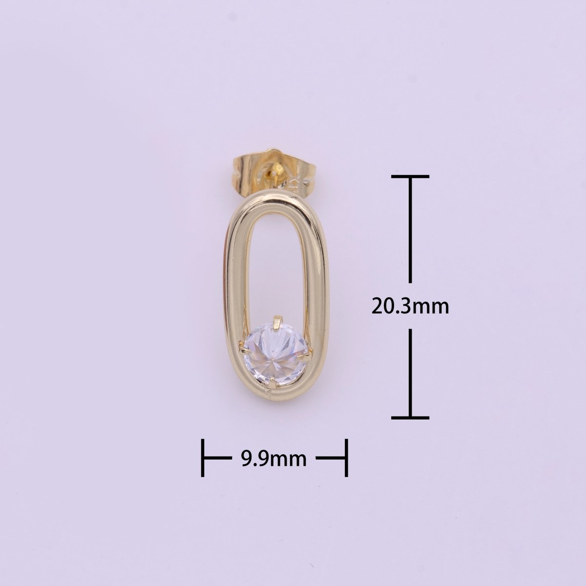 14K Gold FIlled Open Oblong Oval Round Clear CZ Geometric Stud Earrings | AB1427
