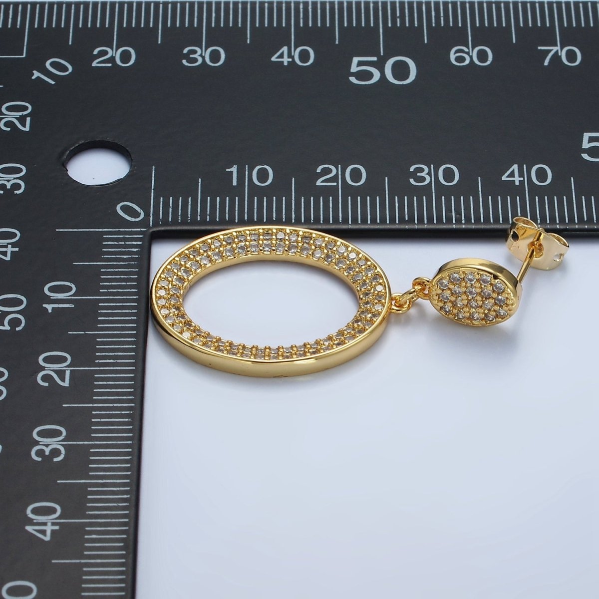 14K Gold Filled Open Oval Micro Paved CZ Drop Stud Earrings | AE424