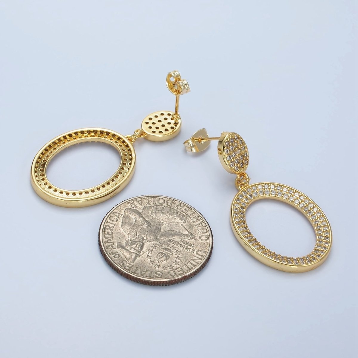 14K Gold Filled Open Oval Micro Paved CZ Drop Stud Earrings | AE424