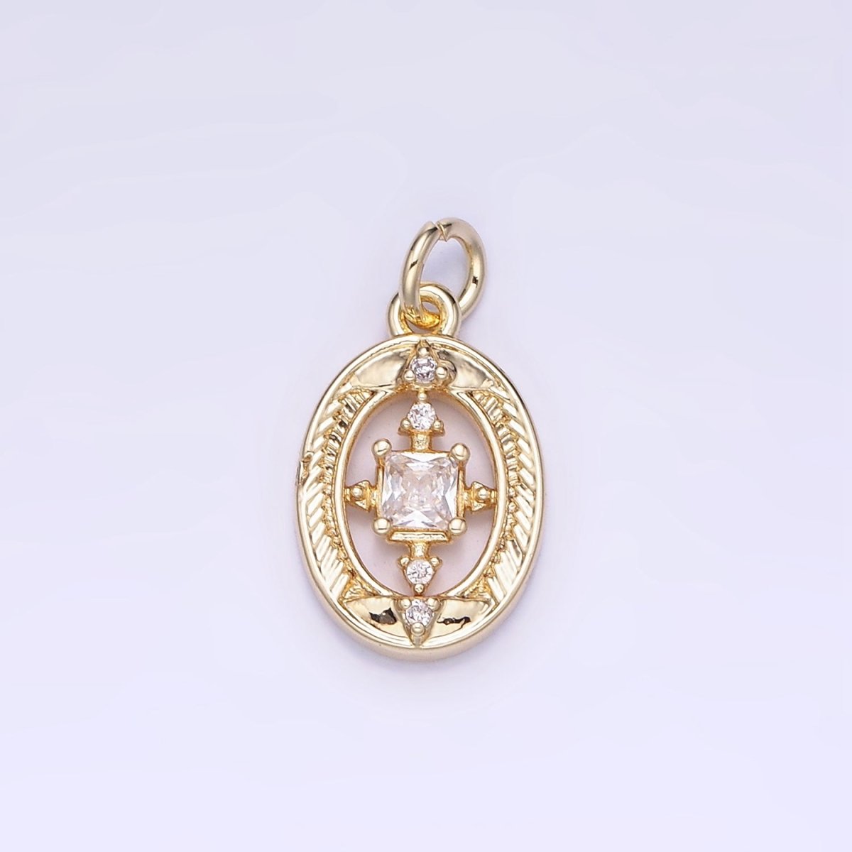 14K Gold Filled Open Oval Square CZ Charm | AG-670