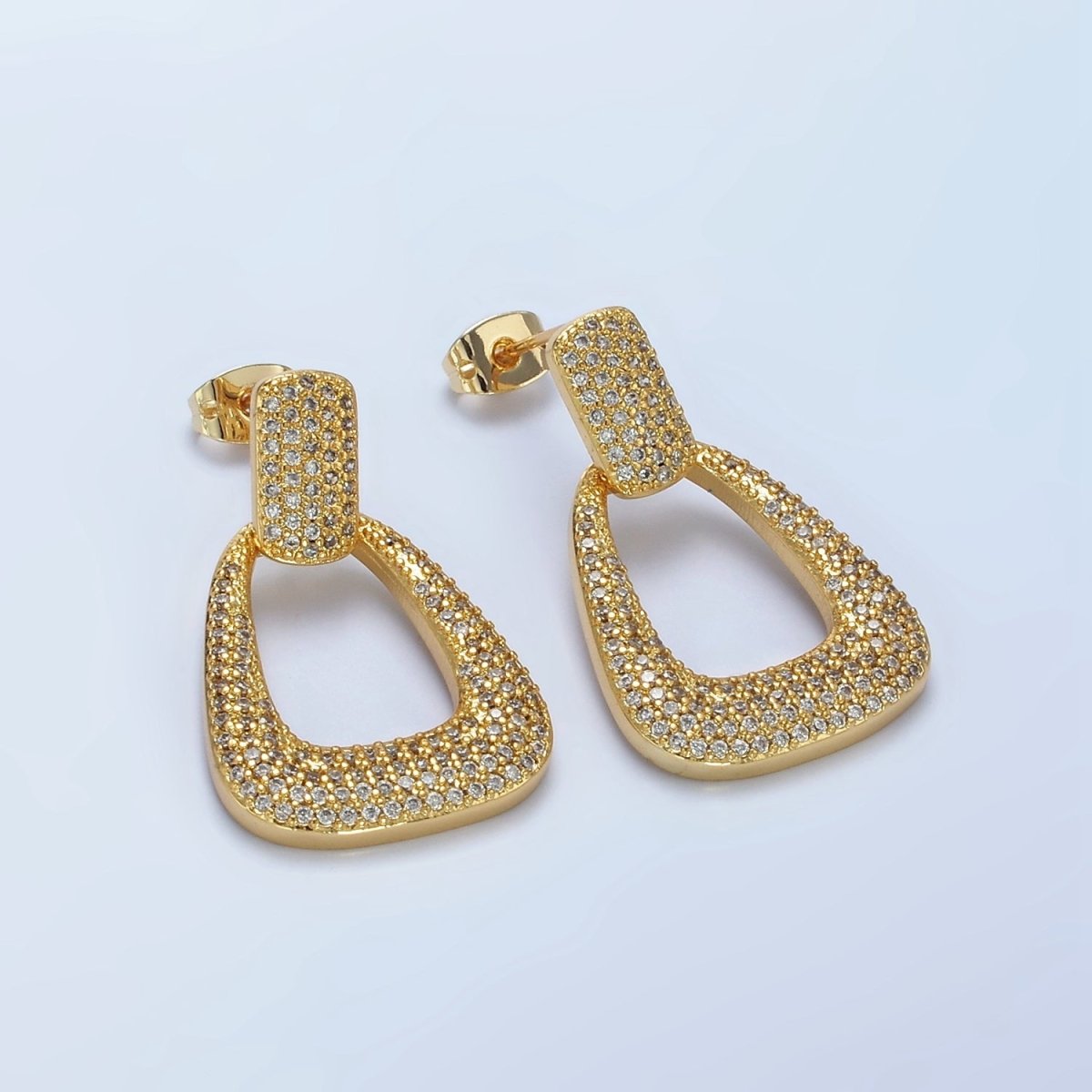 14K Gold Filled Open U Shaped Micro Paved CZ Rectangular Drop Stud Earrings in Gold & Silver | AE425 AE426