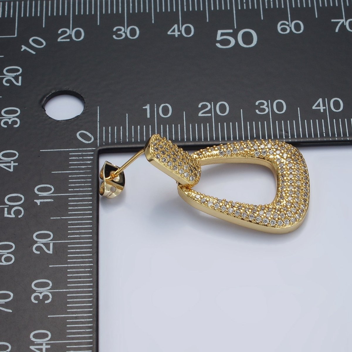 14K Gold Filled Open U Shaped Micro Paved CZ Rectangular Drop Stud Earrings in Gold & Silver | AE425 AE426