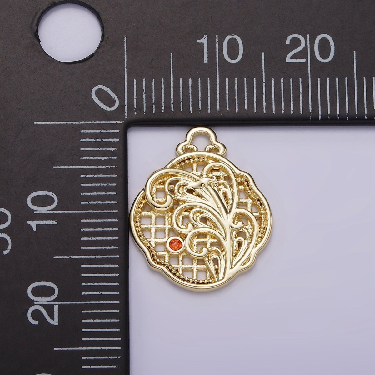 14K Gold Filled Orange CZ Long Grass Leaf Plant Nature Bar Geometric Charm | AG188