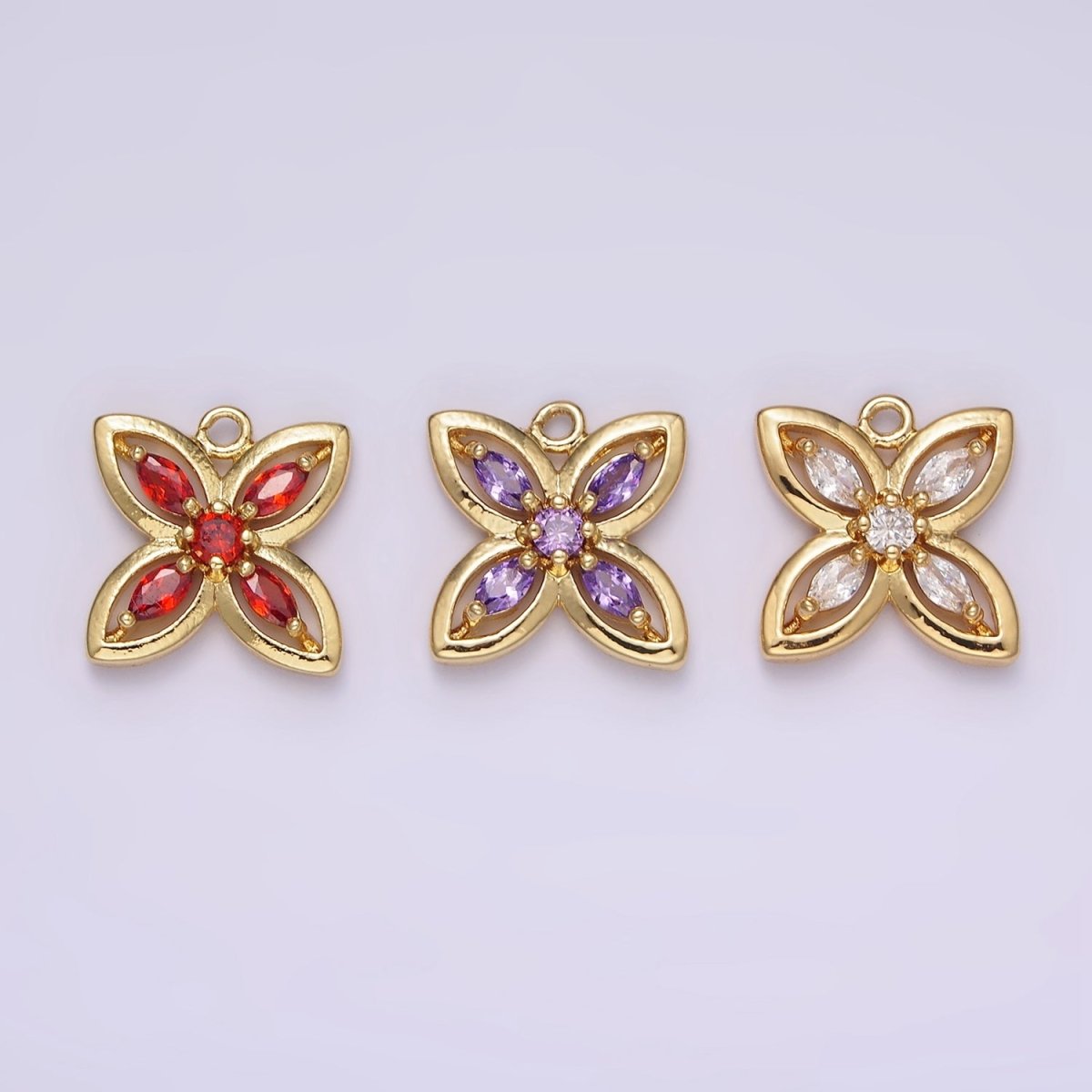 14K Gold Filled Orange, Purple, Clear Marquise CZ Flower Butterfly Charm | AG594 AG595