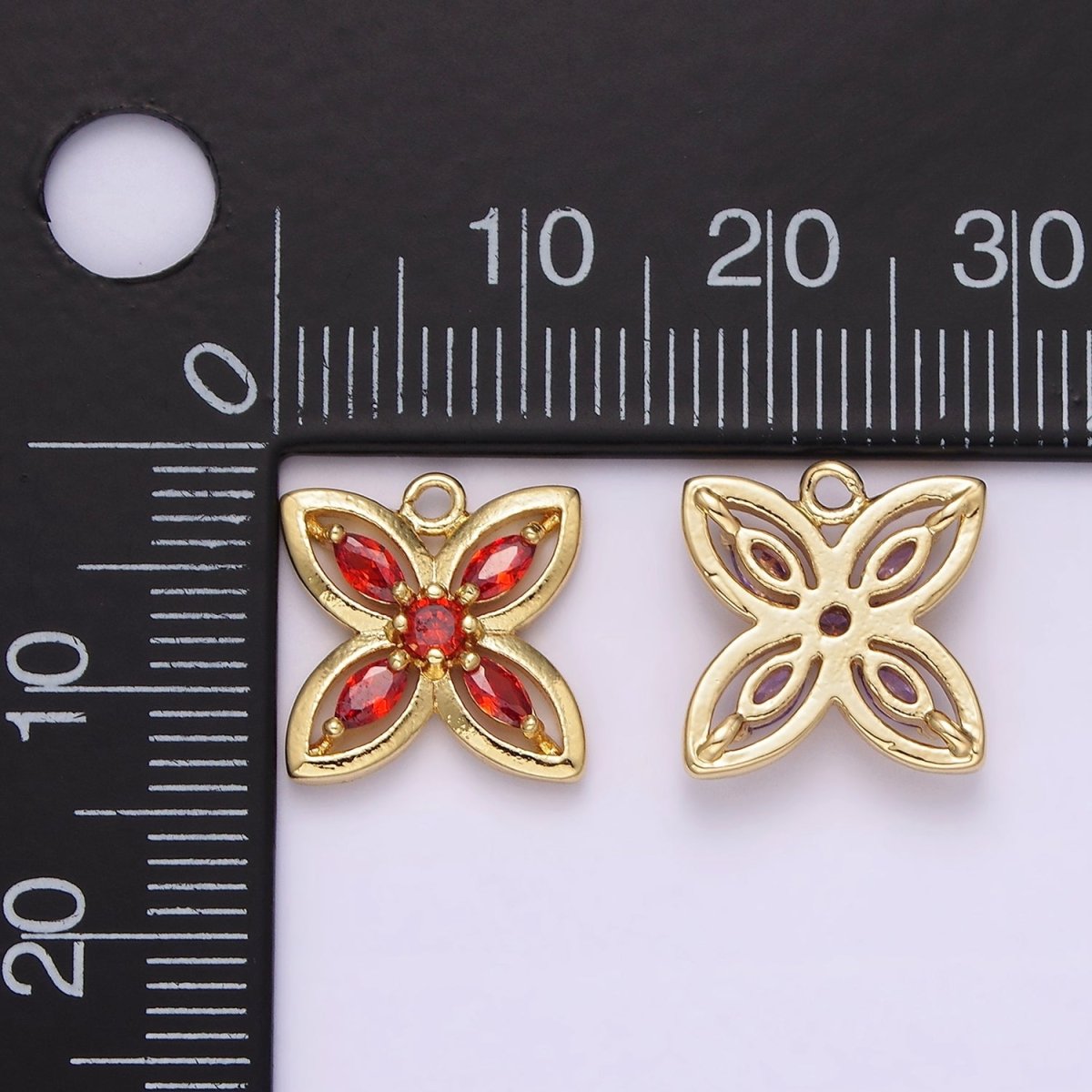 14K Gold Filled Orange, Purple, Clear Marquise CZ Flower Butterfly Charm | AG594 AG595