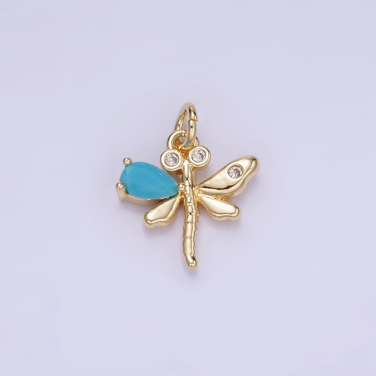 14K Gold Filled Orange, Purple, Pink, Turquoise CZ Dragonfly Insect Charm | W540 W541