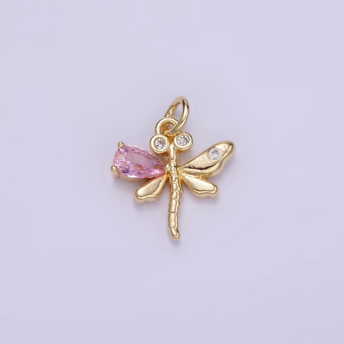 14K Gold Filled Orange, Purple, Pink, Turquoise CZ Dragonfly Insect Charm | W540 W541