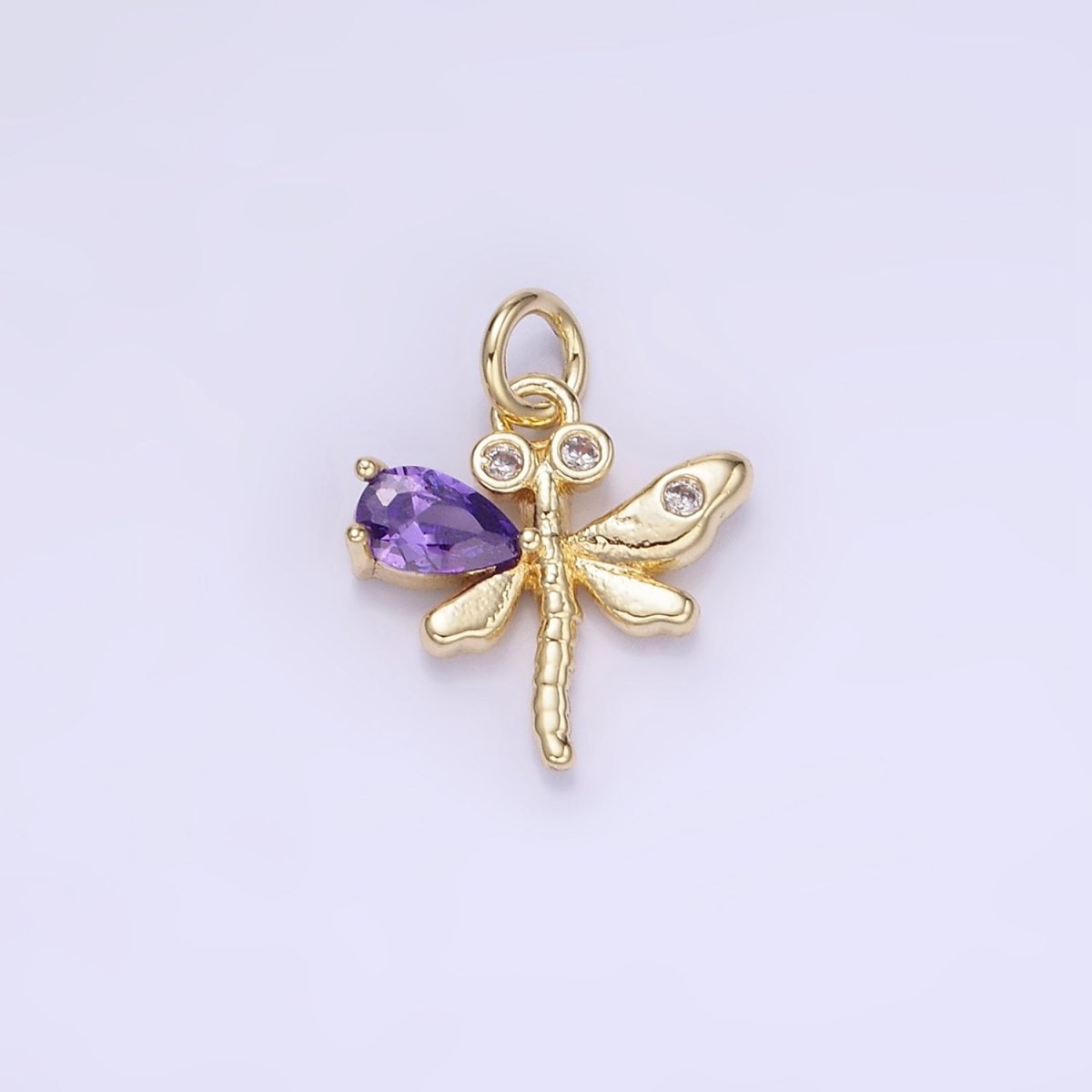 14K Gold Filled Orange, Purple, Pink, Turquoise CZ Dragonfly Insect Charm | W540 W541