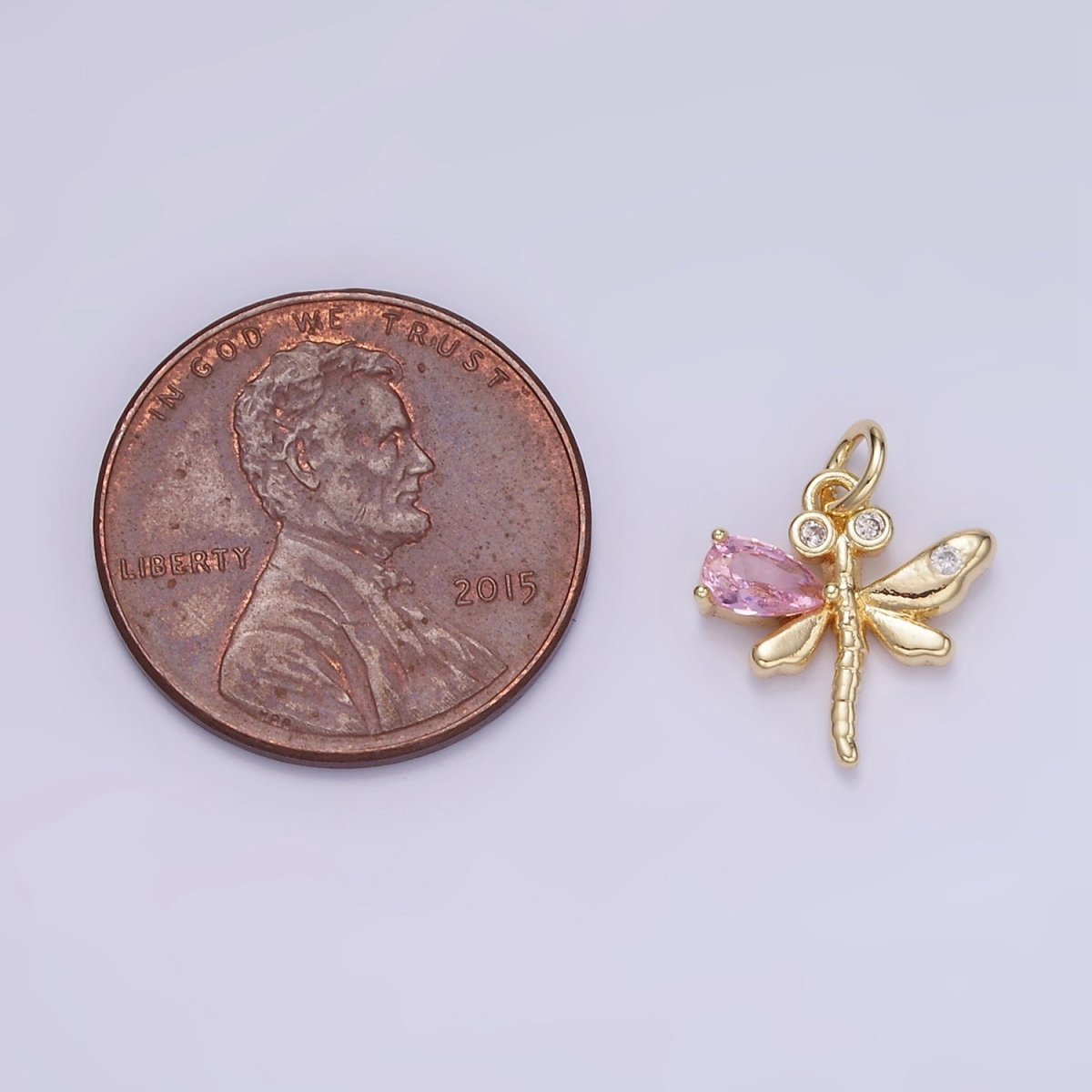14K Gold Filled Orange, Purple, Pink, Turquoise CZ Dragonfly Insect Charm | W540 W541