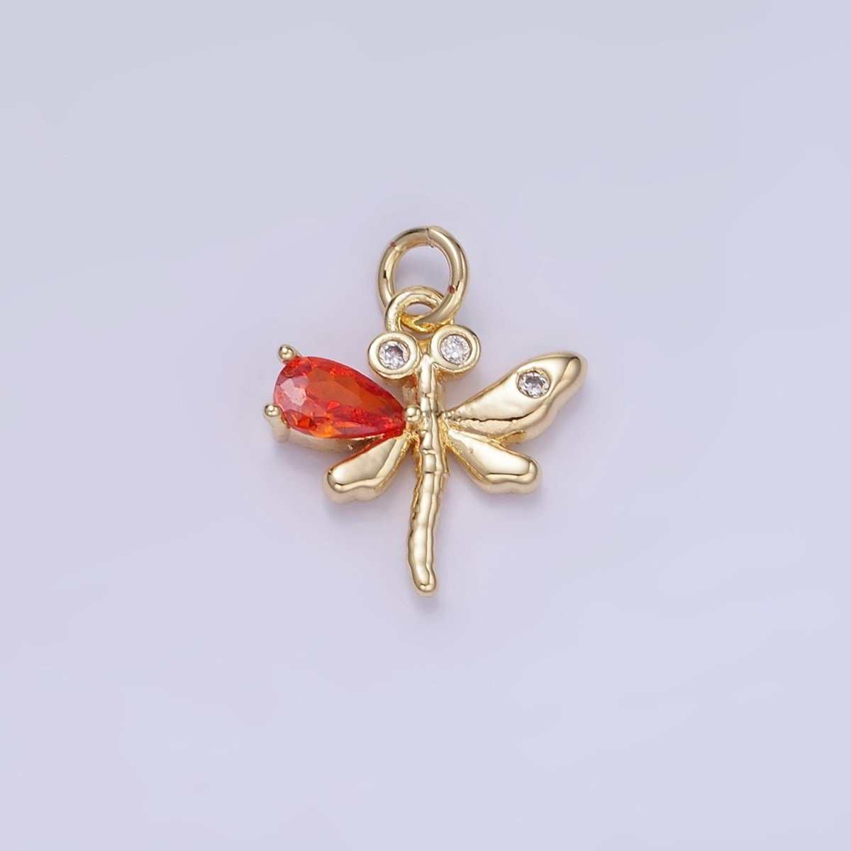 14K Gold Filled Orange, Purple, Pink, Turquoise CZ Dragonfly Insect Charm | W540 W541