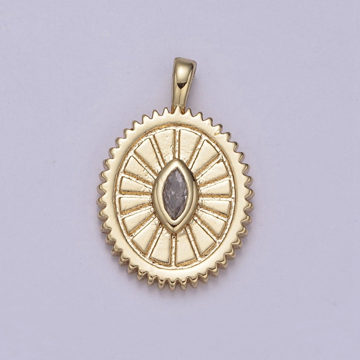 14K Gold Filled Oval Charm Sunburst With Clear Eye Cz Centerpiece for Minimalist Jewelry Making N-610