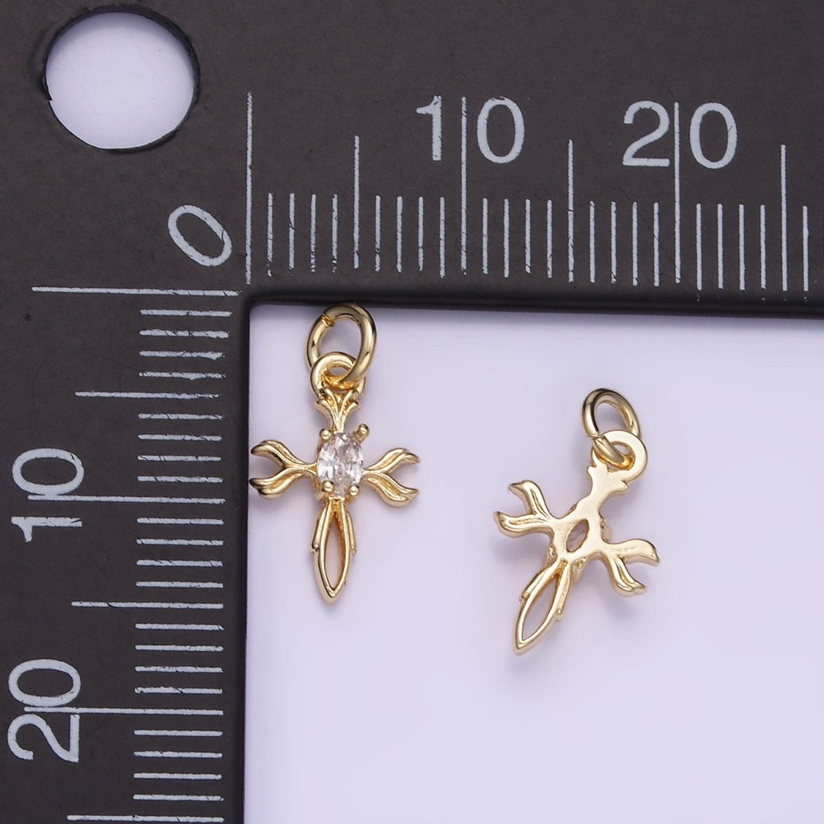 14K Gold Filled Oval CZ Curved Open Cross Charm | W530