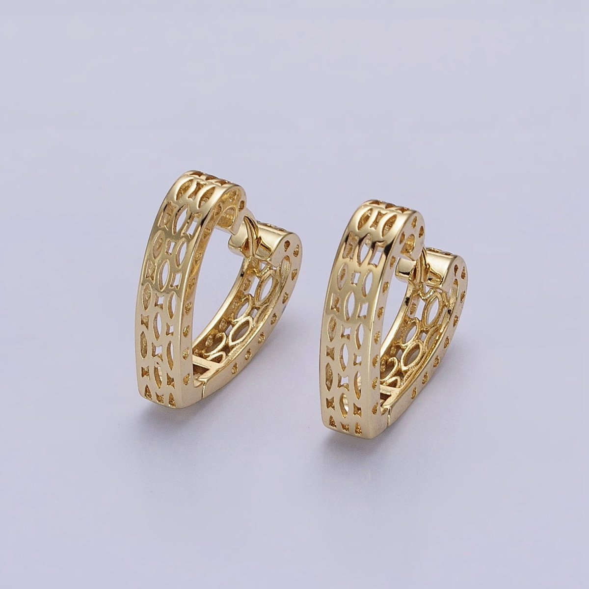 14K Gold Filled Oval Filigree Heart Geometric Huggie Earrings | AB1532