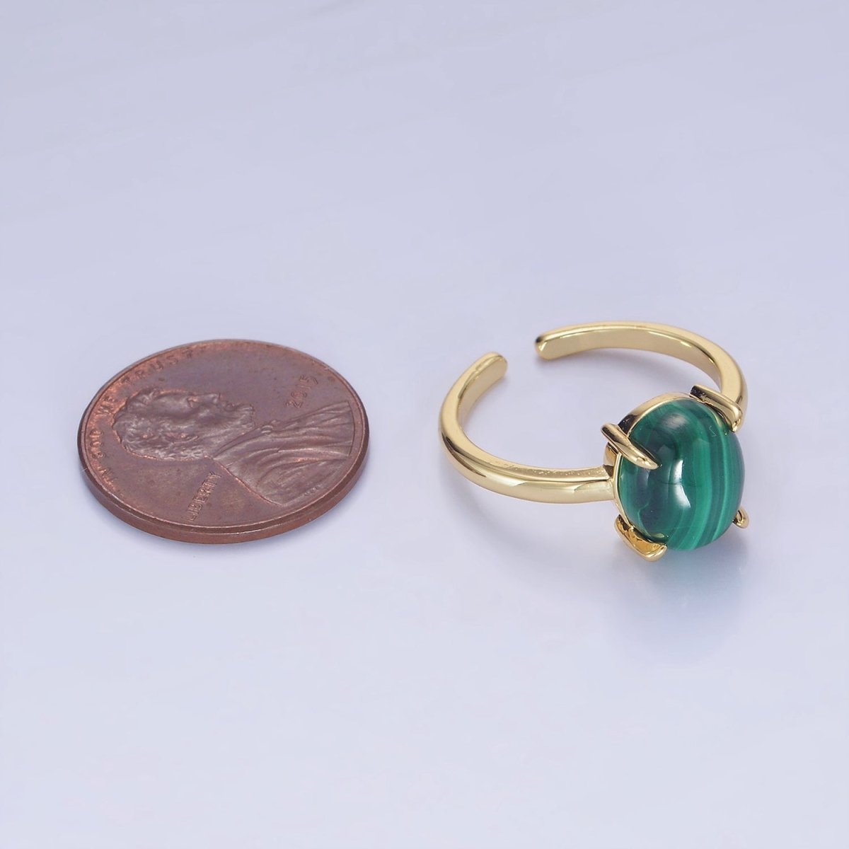 14K Gold Filled Oval Malachite Gemstone Minimalist Solitaire Ring | O1346