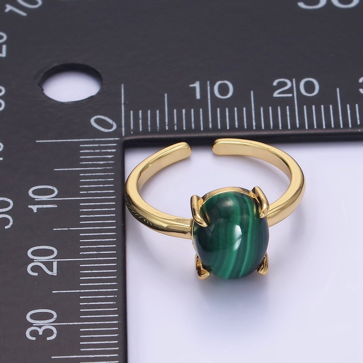14K Gold Filled Oval Malachite Gemstone Minimalist Solitaire Ring | O1346