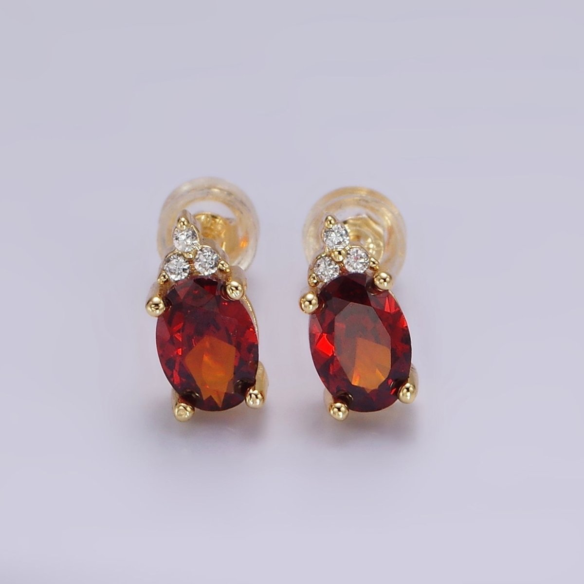 14K Gold Filled Oval Triple CZ Bezel Stud Earrings in Gold & Silver | V-201