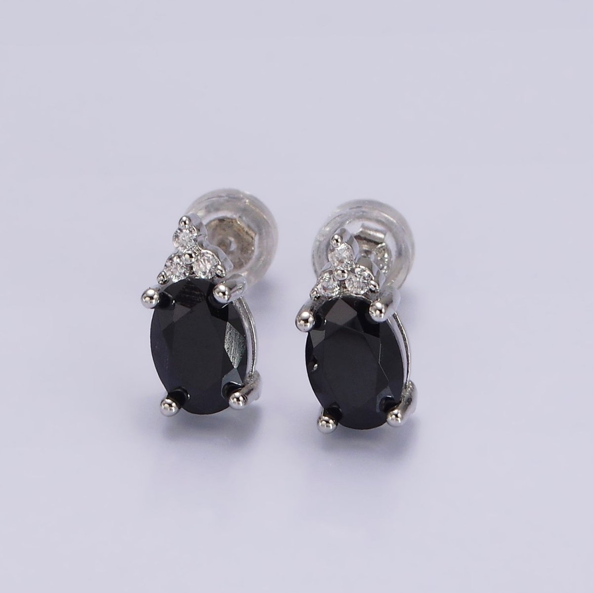 14K Gold Filled Oval Triple CZ Bezel Stud Earrings in Gold & Silver | V-201