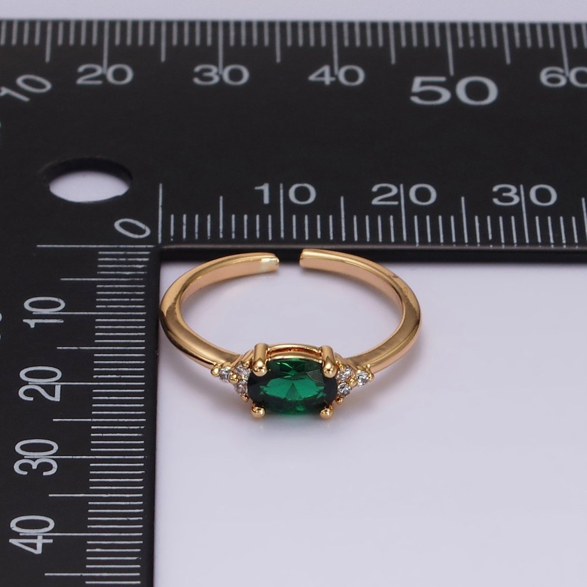 14K Gold Filled Oval Triple CZ Solitaire Birthstone Ring in Gold & Silver | O1128 - O1155