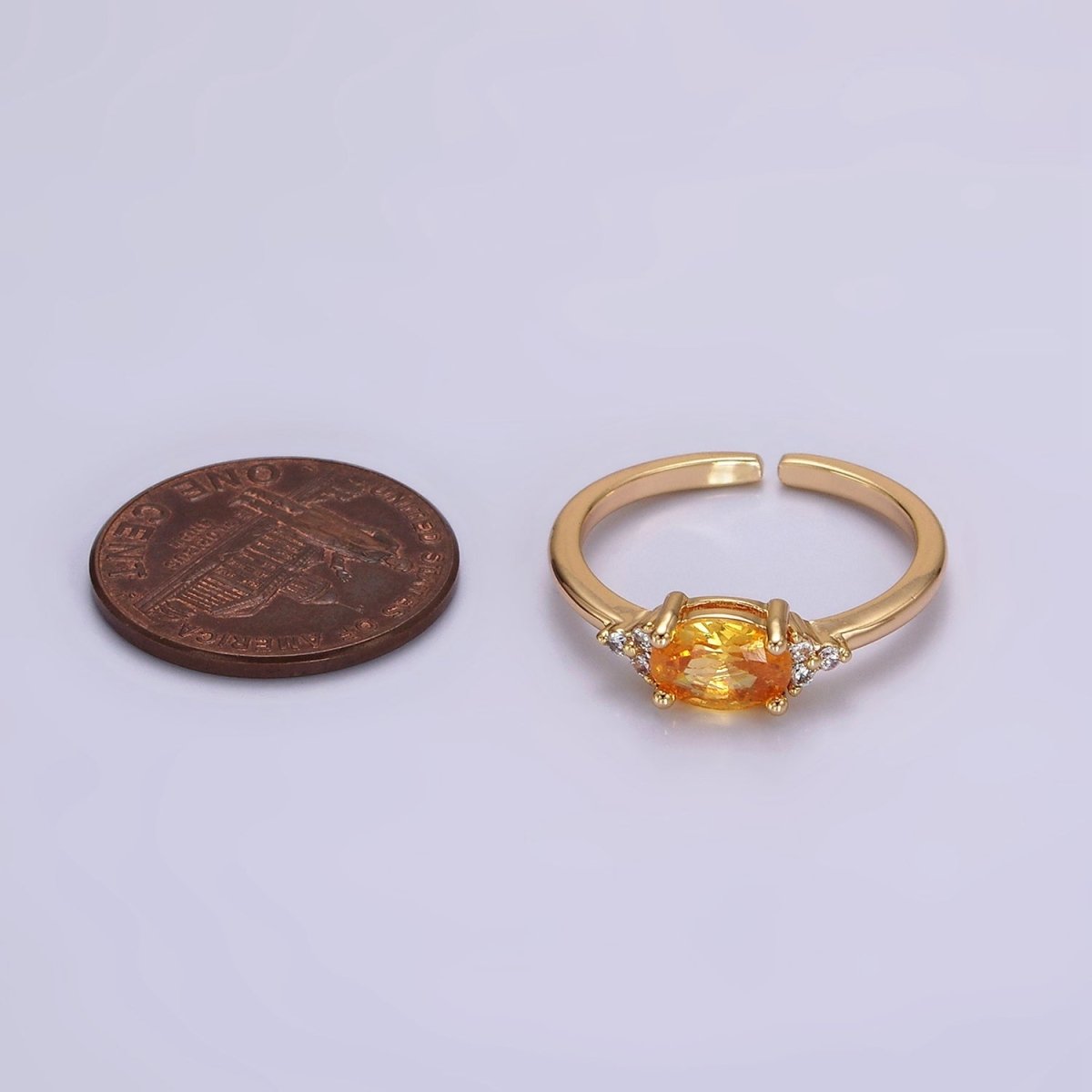 14K Gold Filled Oval Triple CZ Solitaire Birthstone Ring in Gold & Silver | O1128 - O1155