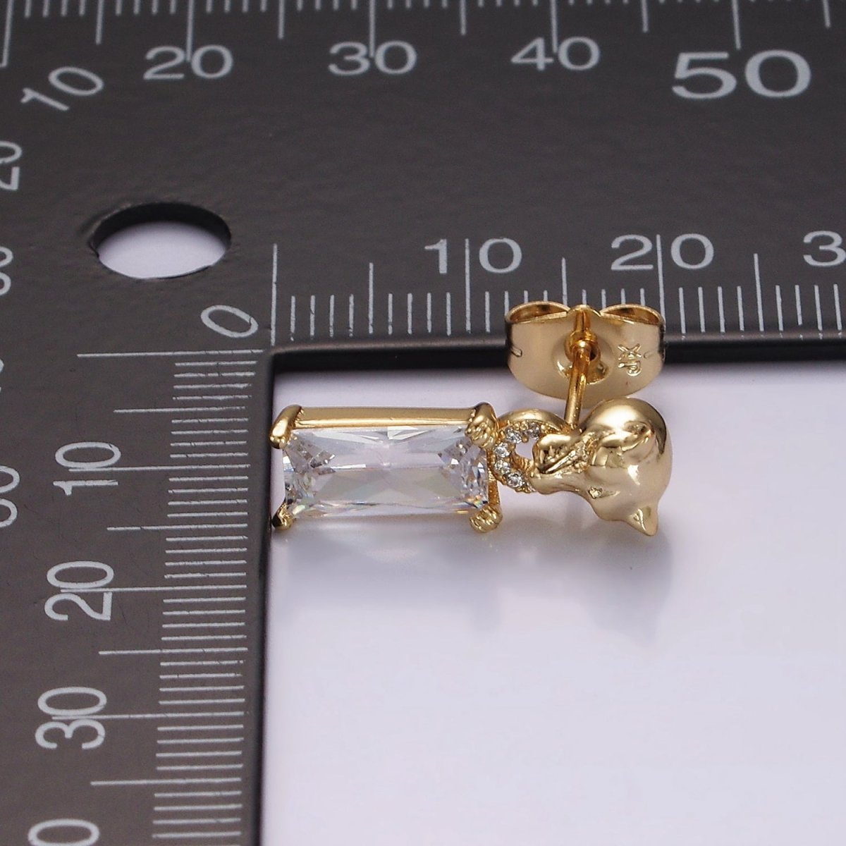 14K Gold Filled Panther Head Open Round Link Baguette CZ Drop Stud Earrings | AE1136