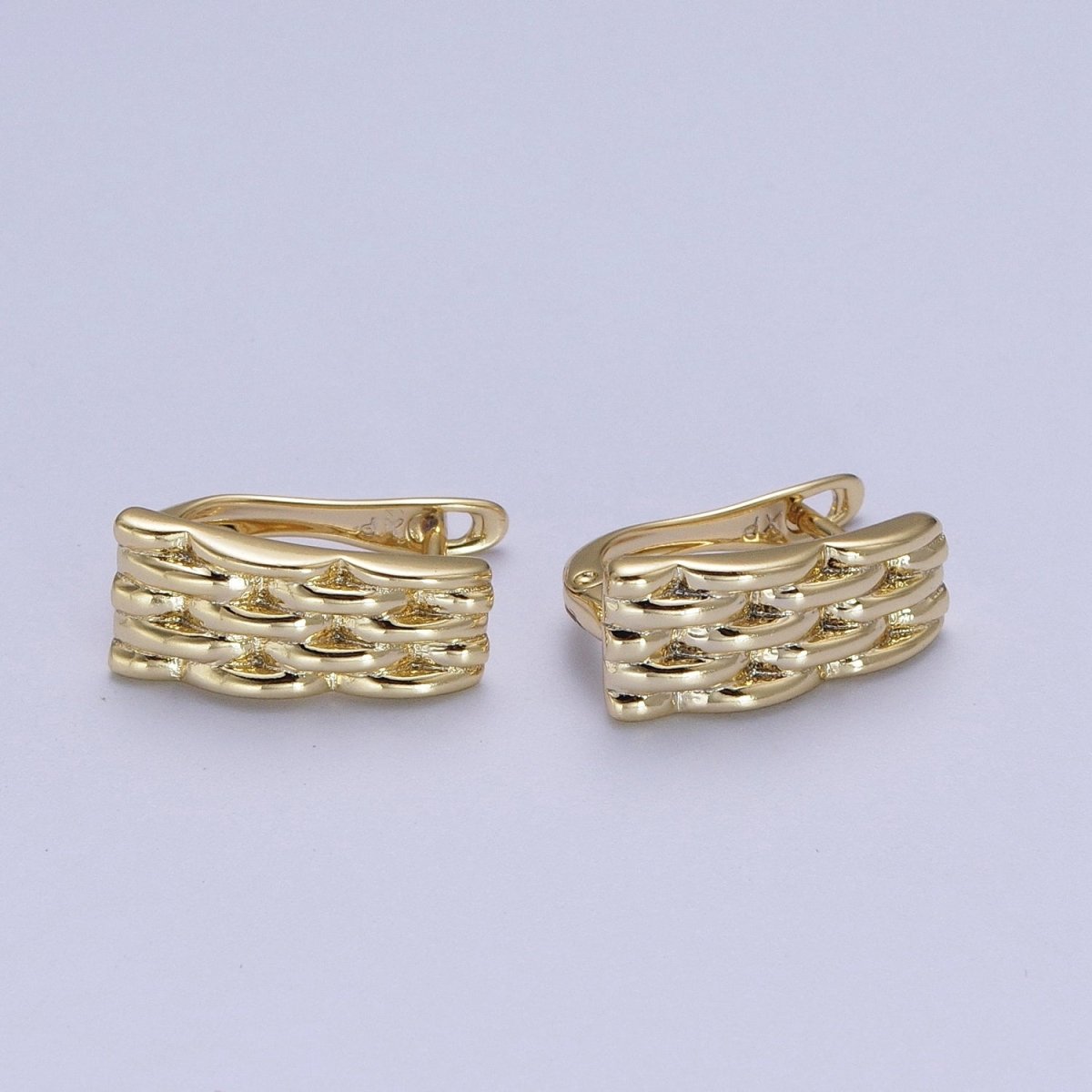 14K Gold Filled Panther Rectangular English Lock Latch Hoop Earrings | AE1023