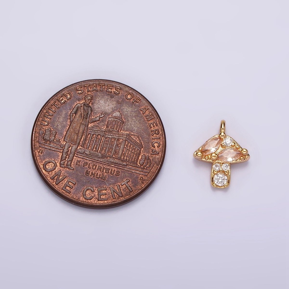 14K Gold Filled Peach Marquise CZ Mushroom Nature Mini Add-On Charm | AG499