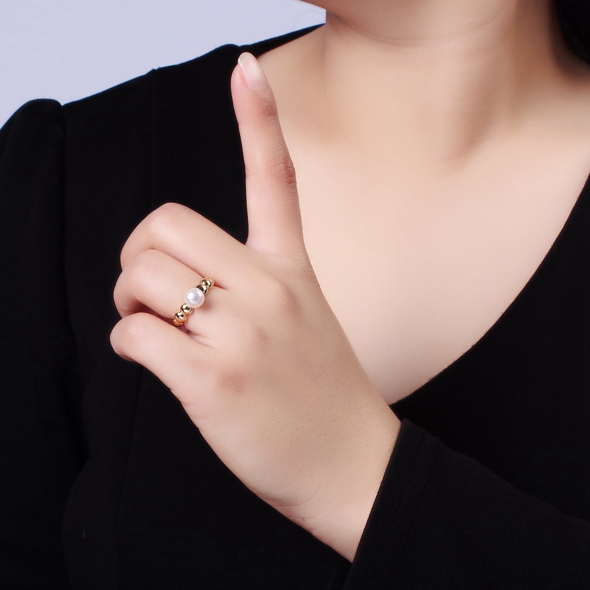 14K Gold Filled Pearl Beaded Bubble Band Ring | O1312