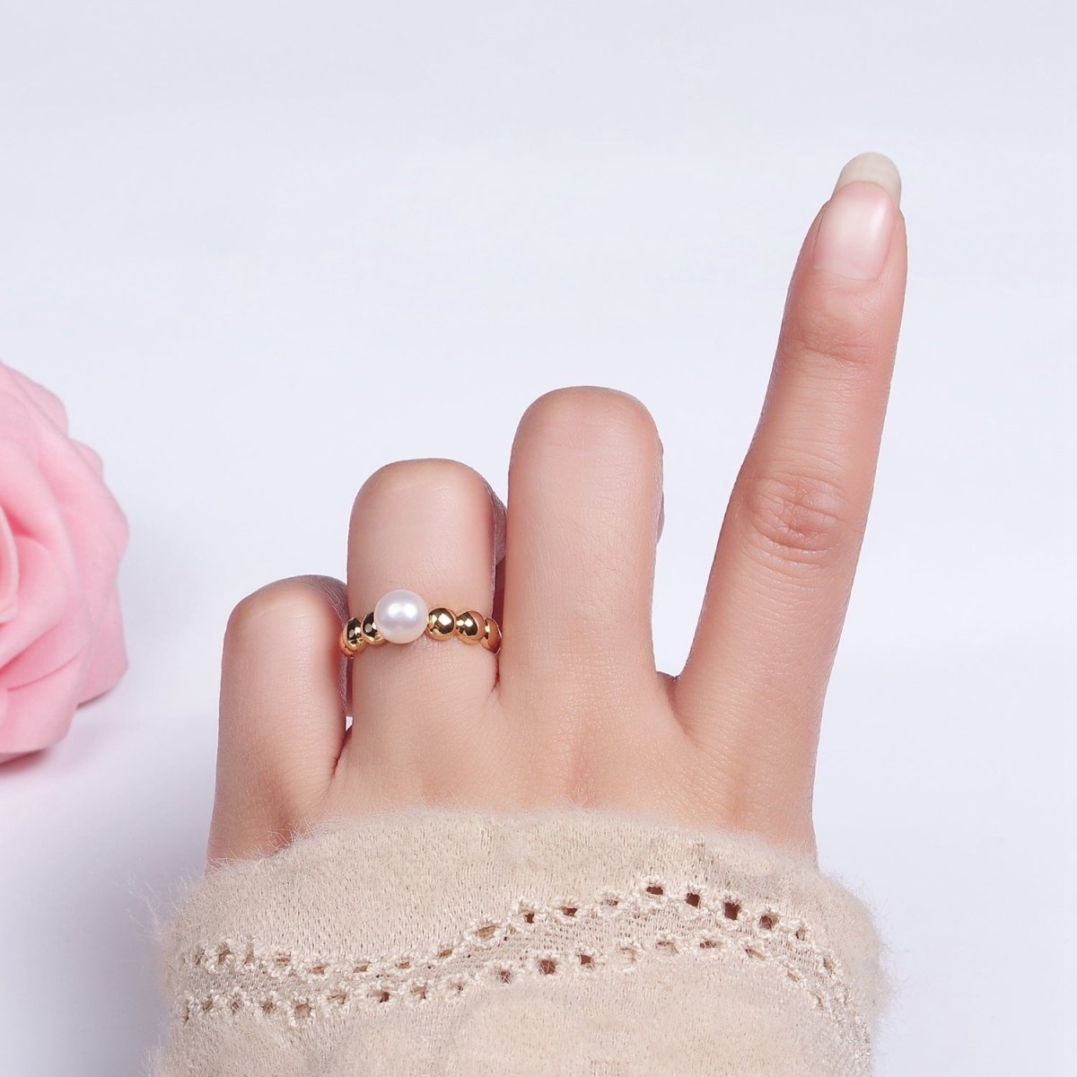 14K Gold Filled Pearl Beaded Bubble Band Ring | O1312