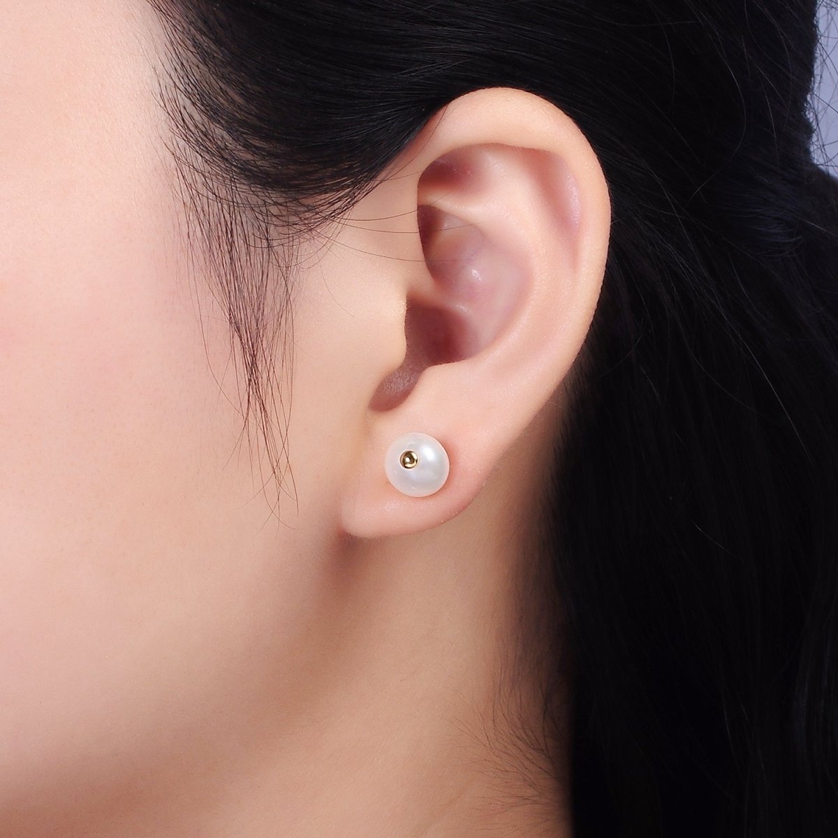 14K Gold Filled Pearl Button Minimalist Stud Earrings | AE907