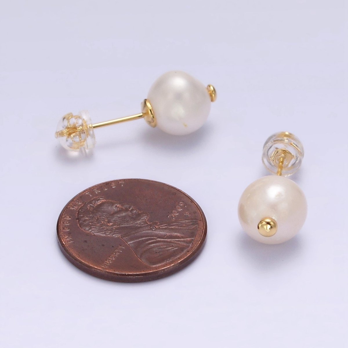 14K Gold Filled Pearl Button Minimalist Stud Earrings | AE907