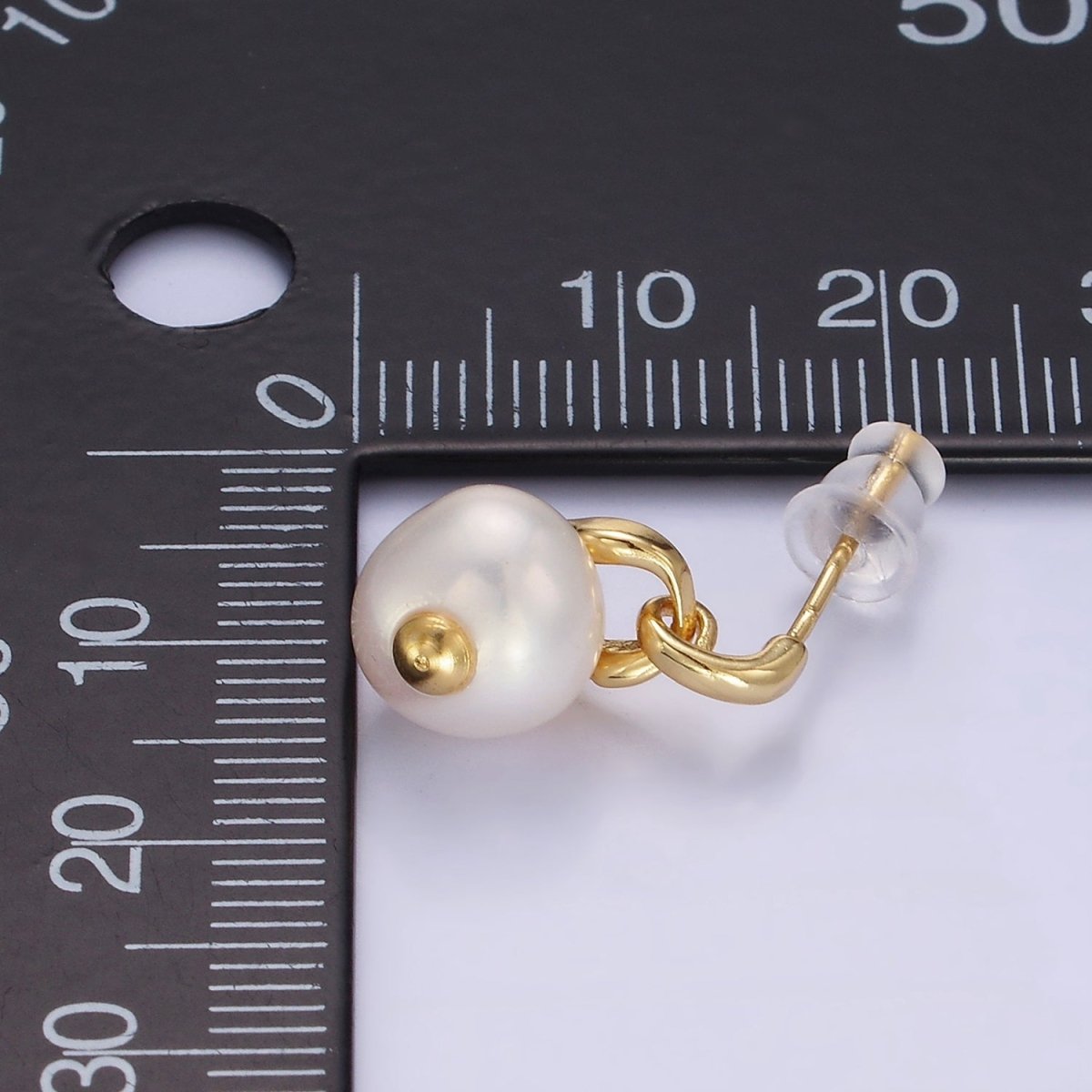 14K Gold Filled Pearl Button Padlock Stud Drop Earrings | V521